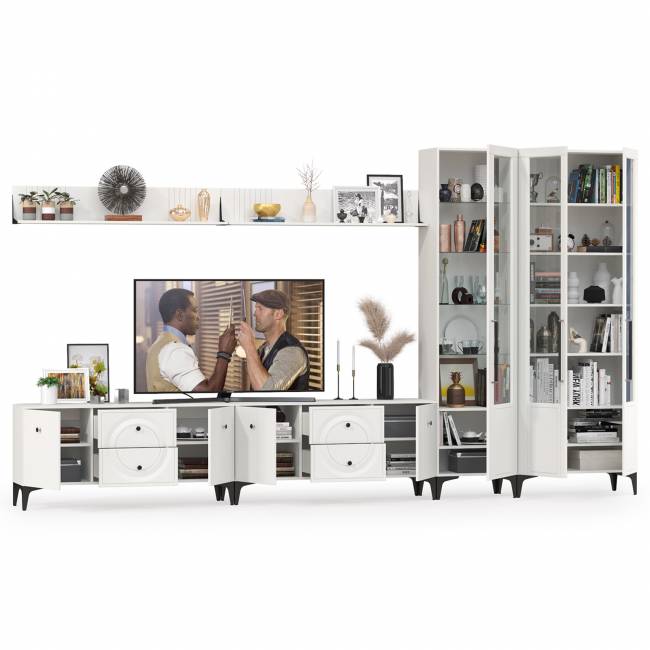 Валенсия стенка для гостиной № 86 цвет белый шагрень