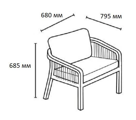 Кресло деревянное с подушками Ravona KD натуральный, бежевый 680х795х685 мм