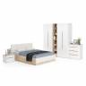 Мебель в спальню Муссон № 5 цвет белый/дуб эндгрейн элегантный/искусственная кожа белая, кровать с подъёмным механизмом 1600