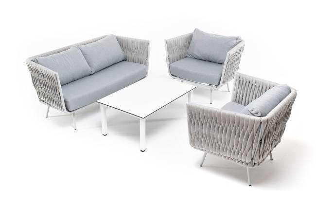 "Монако" лаунж-зона 4-местная из роупа со столом "Верона" (серый гранит), каркас светло-серый, роуп светло-серый "Монако" лаунж-зона 4-местная из роупа со столом "Верона" (серый гранит), каркас светло-серый, роуп светло-серый