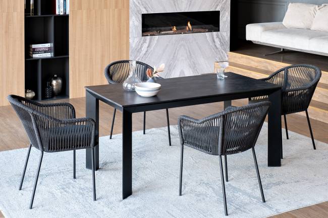 "Венето" обеденная группа на 4 персоны со стульями "Лион", каркас темно-серый, роуп темно-серый "Венето" обеденная группа на 4 персоны со стульями "Лион", каркас темно-серый, роуп темно-серый