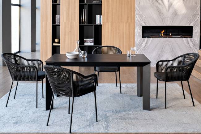 "Венето" обеденная группа на 4 персоны со стульями "Лион", каркас темно-серый, роуп темно-серый "Венето" обеденная группа на 4 персоны со стульями "Лион", каркас темно-серый, роуп темно-серый