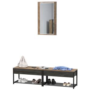 Две тумбы для обуви с сиденьем и зеркалом Трувор цвет дуб гранж песочный/интра