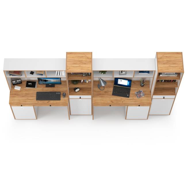 Мебельная стенка в молодёжную комнату для двоих детей Вуди № 17 цвет белый премиум/дуб крафт золотой Мебельная стенка в молодёжную комнату для двоих детей Вуди № 17 цвет белый премиум/дуб крафт золотой