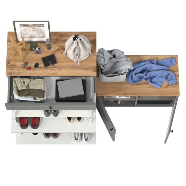 Тумба для обуви с тумбой две дверки Остин цвет серый графит/дуб крафт золотой Тумба для обуви с тумбой две дверки Остин цвет серый графит/дуб крафт золотой