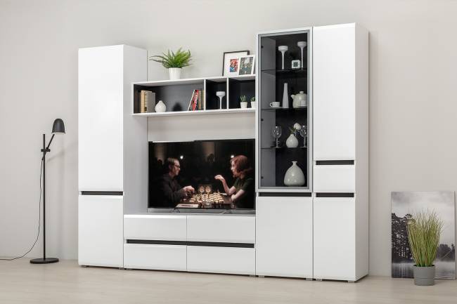 Сидней Комплектация № 25 цвет белый/чёрный/фасады МДФ белый глянец