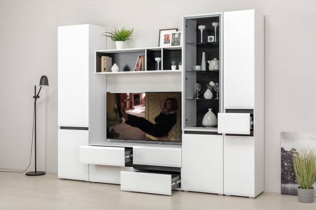 Сидней Комплектация № 25 цвет белый/чёрный/фасады МДФ белый глянец