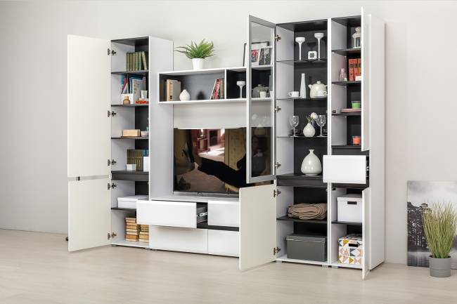 Сидней Комплектация № 25 цвет белый/чёрный/фасады МДФ белый глянец