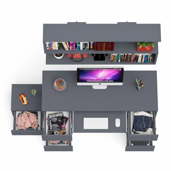 Двухтумбовый стол компьютерный Мори МС-2 с тумбочкой с ящиком и полкой на 1200 цвет графит Двухтумбовый стол компьютерный Мори МС-2 с тумбочкой с ящиком и полкой на 1200 цвет графит