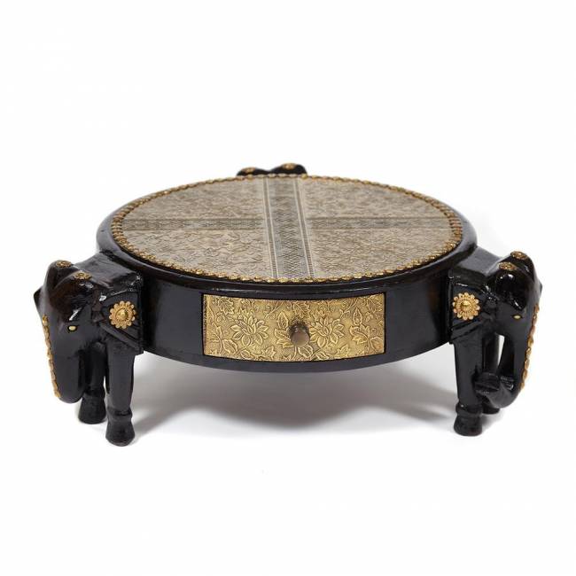 Столик Secret de Maison 3 Слона/3 Slona (мод. ND-005) массив манго/латунная чеканка, Д48х19см, черный/этническая роспись (Комплект из 2 шт.) этническая роспись дерево манго/латунная чеканка