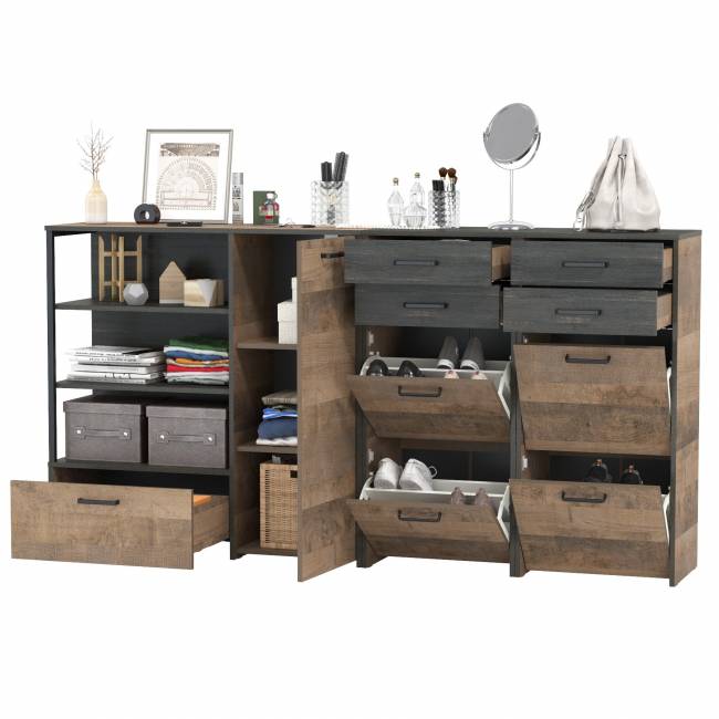 Две высоких тумбы для обуви и тумба-комод Трувор цвет дуб гранж песочный/интра