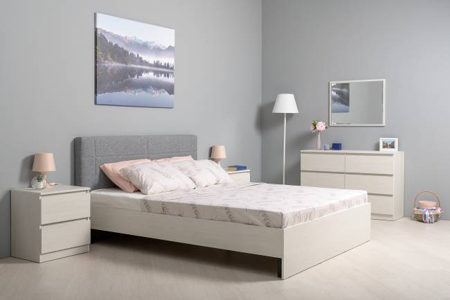 Кровать двуспальная с мягкой спинкой Ника 11.37 цвет ясень анкор светлый