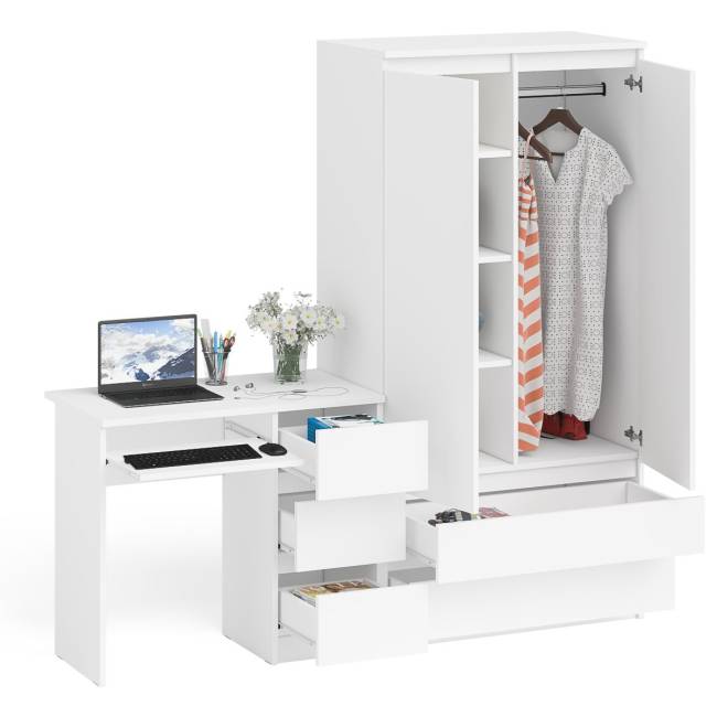Компьютерный стол с ящиками правый и шкаф-комод МШ900.1 Мори цвет белый
