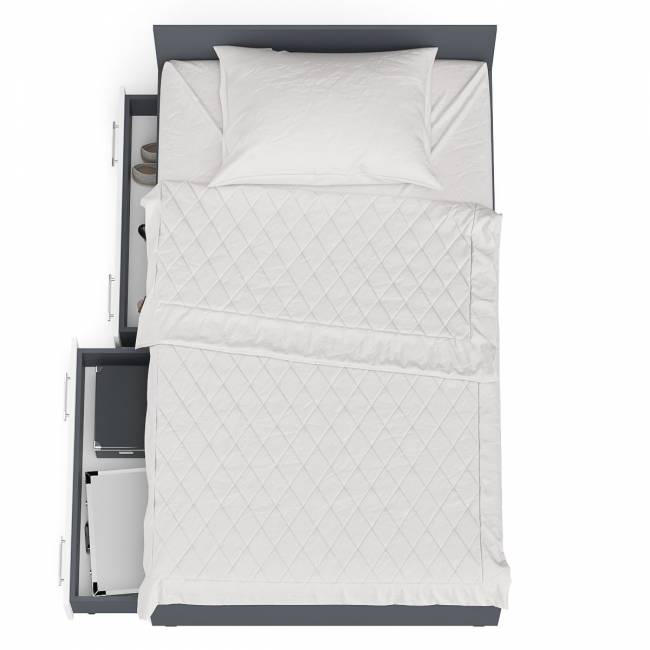 Кровать с ящиками для белья Мори 1200 цвет графит/белый