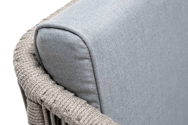 "Канны" кресло плетеное из роупа, каркас алюминий светло-серый (RAL7035) муар, роуп серый меланж круглый, ткань светло-серая "Канны" кресло плетеное из роупа, каркас алюминий светло-серый (RAL7035) муар, роуп серый меланж круглый, ткань светло-серая