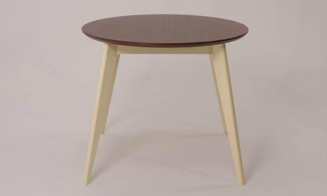 Стол обеденный круглый Сканди К100, слоновая кость/орех