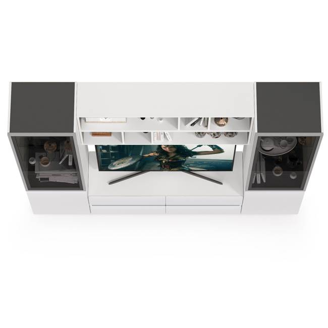 Сидней стенка для гостиной № 38 цвет белый/чёрный/фасады МДФ белый глянец