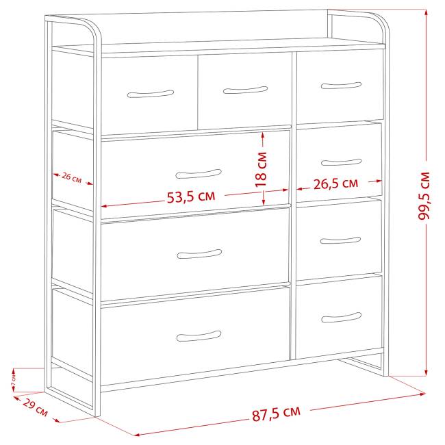 Комод Leset Ноа 9 ящиков Белый Светло-серый