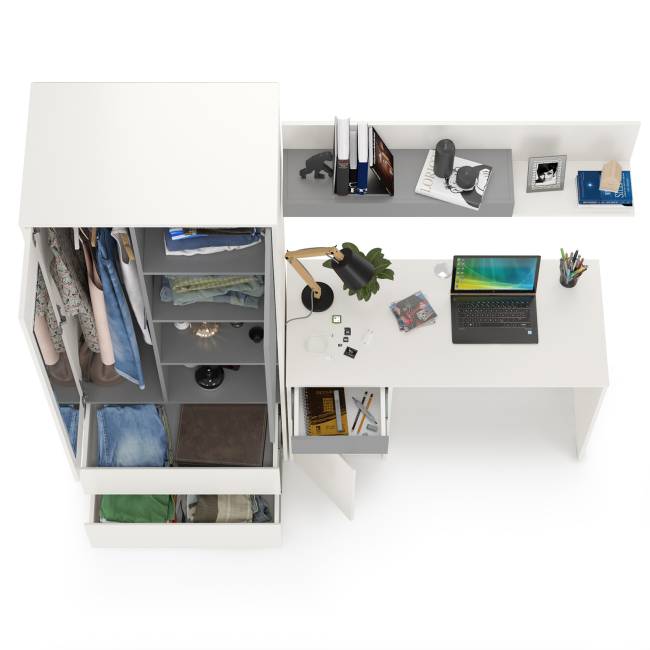 Рабочий стол с полкой и шкафом для одежды Торонто цвет белый шагрень/стальной серый Рабочий стол с полкой и шкафом для одежды Торонто цвет белый шагрень/стальной серый