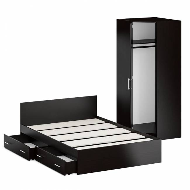 Двуспальная кровать с ящиками 1400 с угловым шкафом Стандарт цвет венге