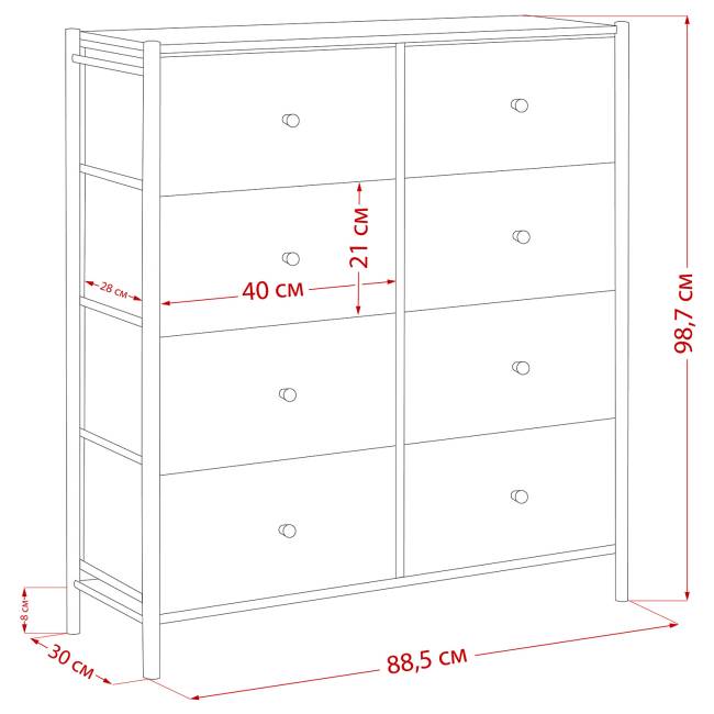 Комод Leset Хайди 8 ящиков Белый Белый