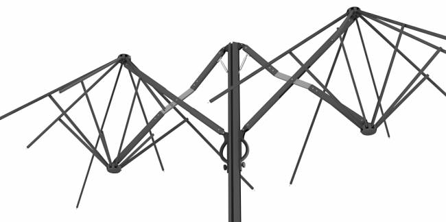 Зонт профессиональный двухкупольный 2.9х6.3 м Galaxia Dual T Timber имитация ироко, серебристо-серый 2900х6300 мм