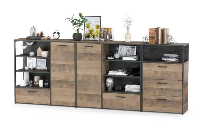 Два комода с ящиком и дверкой и комод с тремя ящиками Трувор цвет дуб гранж песочный/интра