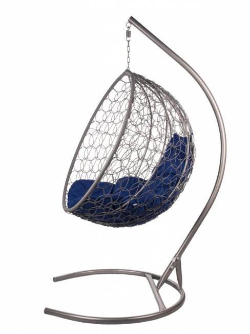 Подвесное кресло из ротанга "Kokos Gray" синяя подушка