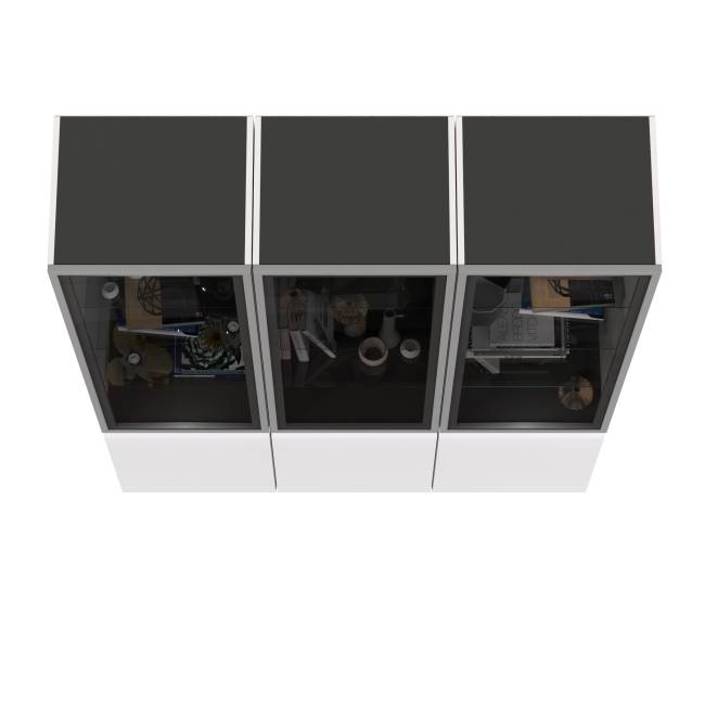 Горка в гостиную с с тремя стеклянными дверками Сидней 13.201 цвет белый/чёрный/МДФ белый глянец