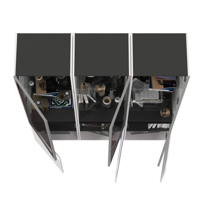 Горка в гостиную с с тремя стеклянными дверками Сидней 13.201 цвет белый/чёрный/МДФ белый глянец