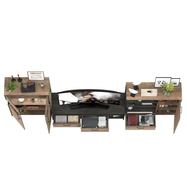 Стенка в гостиную Трувор № 54 с тумбой с подсветкой цвет дуб гранж песочный/интра