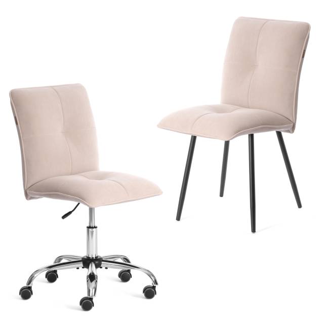 Комплект кресло+стул Свит/Sweet LT, велюр, бежевый/черный, 7 бежевый/черный флок