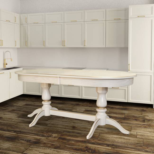 Стол обеденный Тарун 3 раздвижной слоновая кость/золото 150/200*84