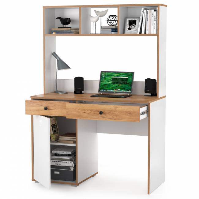 Письменный стол с надстройкой Вуди цвет белый премиум/дуб крафт золотой Письменный стол с надстройкой Вуди цвет белый премиум/дуб крафт золотой