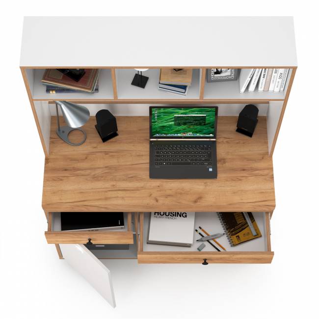 Письменный стол с надстройкой Вуди цвет белый премиум/дуб крафт золотой Письменный стол с надстройкой Вуди цвет белый премиум/дуб крафт золотой