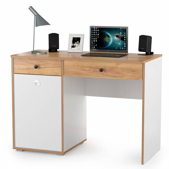 Письменный стол с надстройкой Вуди цвет белый премиум/дуб крафт золотой Письменный стол с надстройкой Вуди цвет белый премиум/дуб крафт золотой