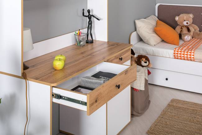 Письменный стол с надстройкой Вуди цвет белый премиум/дуб крафт золотой Письменный стол с надстройкой Вуди цвет белый премиум/дуб крафт золотой