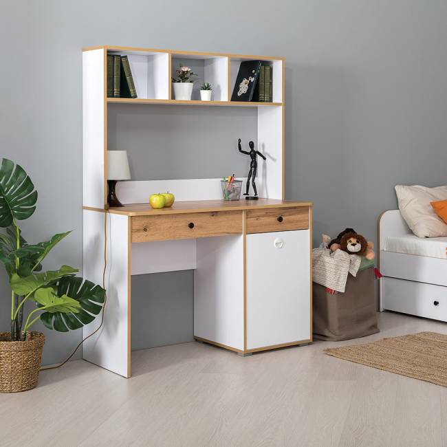 Письменный стол с надстройкой Вуди цвет белый премиум/дуб крафт золотой Письменный стол с надстройкой Вуди цвет белый премиум/дуб крафт золотой