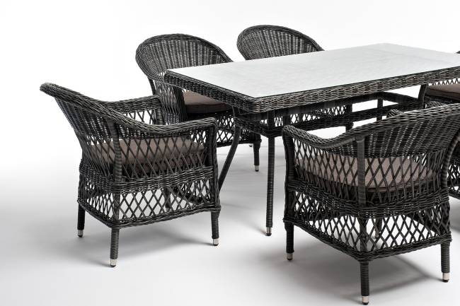 "Амароне" обеденная группа из искусственного ротанга на 6 персон, цвет графит