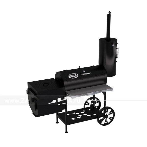 Гриль-Смокер казан XXL, из стали толщиной 4 мм, печь слева, в термостойкой покраске