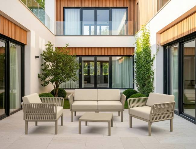 Комплект пластиковой мебели Portofino Lounge бежевый, бежевый