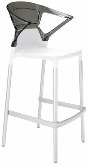 Кресло пластиковое барное Ego-K Bar сатинированный алюминий, белый, дымчатый 560х550х1100 мм