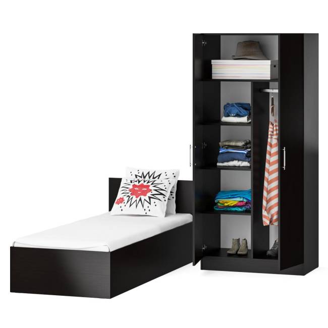 Кровать односпальная 800 со шкафом для одежды 2-х створчатым Стандарт цвет венге