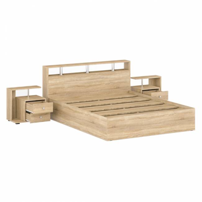 Кровать 1600 Камелия + две тумбы цвет дуб сонома