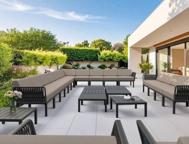 Комплект пластиковой мебели Portofino Lounge Corner черный, светло-коричневый