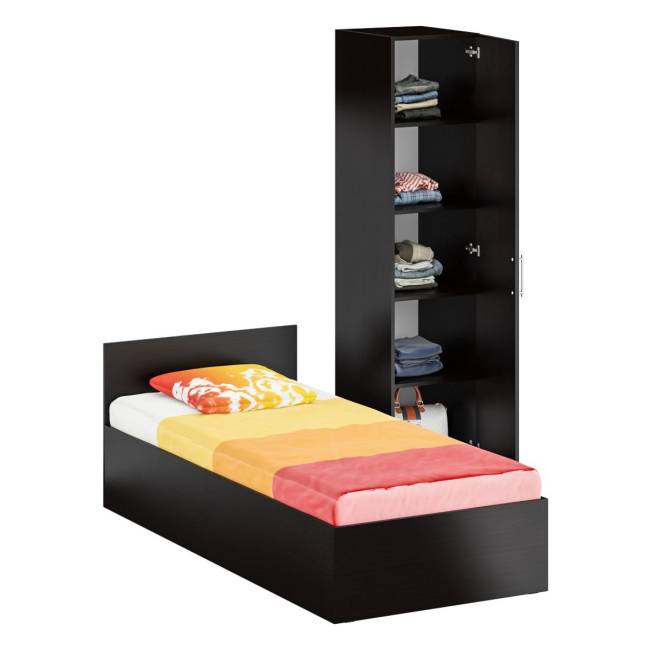 Кровать односпальная 900 с пеналом Стандарт цвет венге