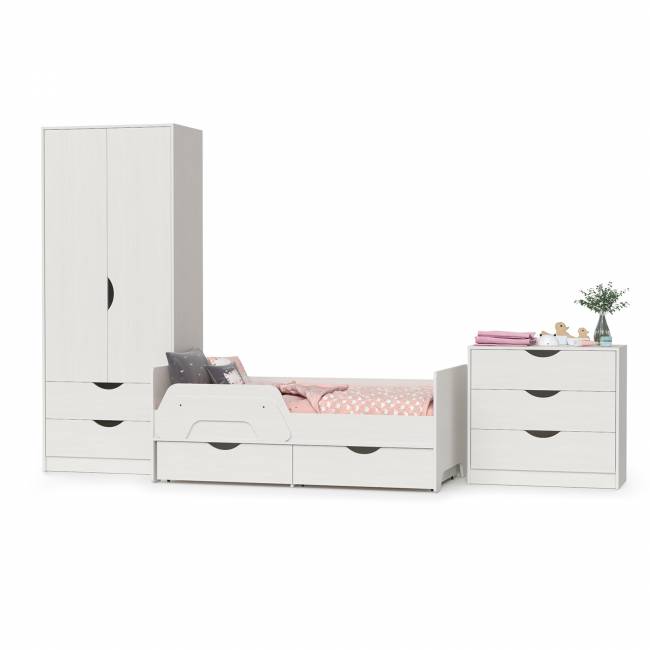 Мебель для детской Уна: кровать с ящиками + комод + шкаф для одежды цвет белый