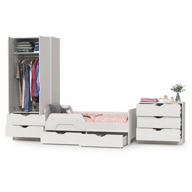 Мебель для детской Уна: кровать с ящиками + комод + шкаф для одежды цвет белый
