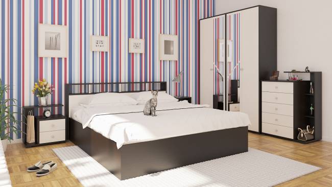 Кровать 1800 Камелия + две тумбы цвет венге/дуб лоредо