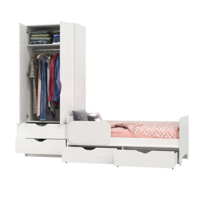 Кровать детская с ящиками со шкафом Уна цвет белый Кровать детская с ящиками со шкафом Уна цвет белый